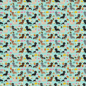 TINY - dachshund junk food fabric - light blue