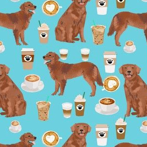 golden retriever coffee fabric - dog breed fabric, dog fabric, retriever dog fabric, dog fabric - coffee - light blue