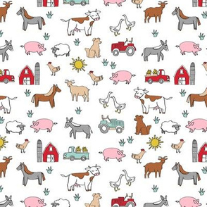 SMALL - farm // nursery kids gender neutral cow chicken pig barn farms fabric white colorful