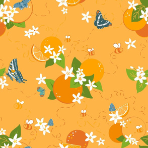 Orange blossoms, bees, & butterflies