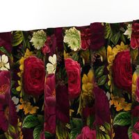 Vintage Summer Night Romanticism:  Maximalism Moody Burgundy Red Florals- Antiqued  Roses Peonies and Nostalgic - Gothic Mystic Night-  Antique Botany Wallpaper and Victorian Goth Mystic inspired