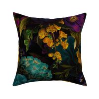Vintage Fall Night Romanticism:  Maximalism Moody Burgundy Red Florals- Antiqued  Yellow And Teal Peonies and Nostalgic - Gothic Mystic Night-  Antique Botany Wallpaper and Victorian Goth Mystic inspired 