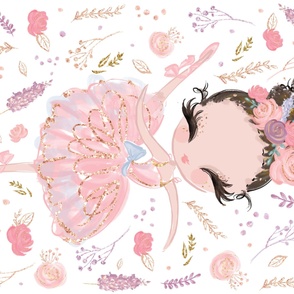 54x36" pink glitter floral ballerina pink dress and brown hair