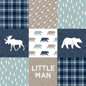 Happy Camper / Little Man - bear and moose - navy and dusty blue , beige  C19BS