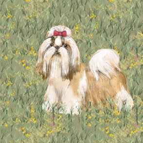 Shih Tzu in Wildflower Field for Pillow