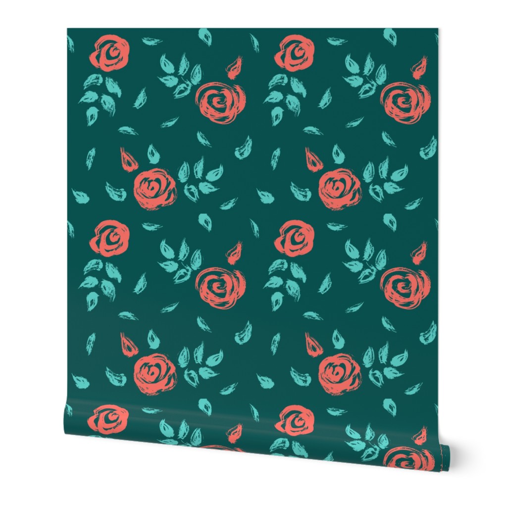 Brushstroke Roses dark teal