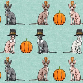 Thanksgiving  Sphynx Cat w/ pumpkin - Dark Mint- LAD19