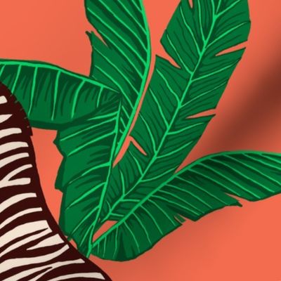 Zebra Banana Leaves Brown Coral