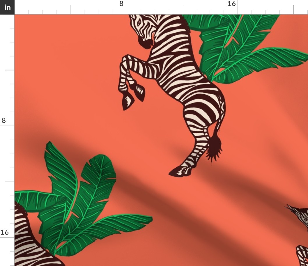 Zebra Banana Leaves Brown Coral