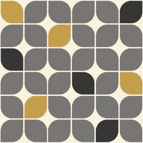 Mid Century Modern Graphic Leaves Gray and Gold