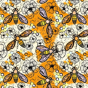 Honey Bees and Flowers, Orange