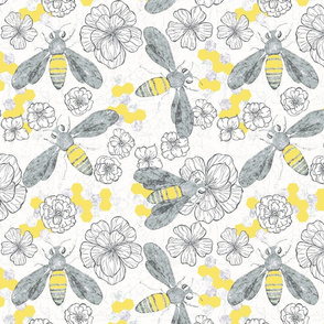 Honey Bees and Flowers, gray