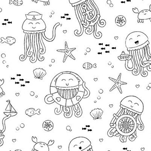 Adorable Seafaring Jellies in Black & White