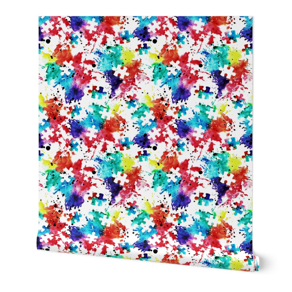 (small scale) autism awareness - watercolor puzzle pieces with splatter C19BS