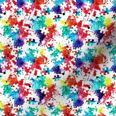 (small scale) autism awareness - watercolor puzzle pieces with splatter C19BS