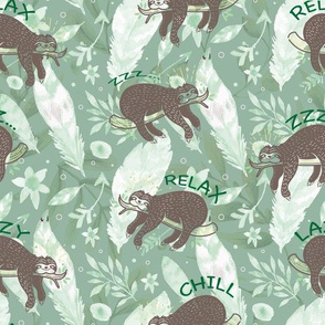 azy Boho Sloth On green Background