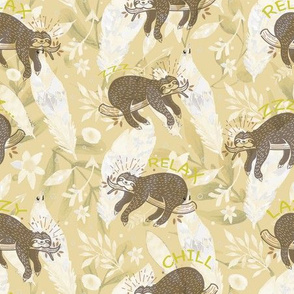 Lazy Boho Sloth On Yellow Background