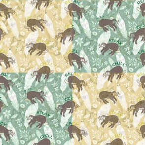 Mozaic Lazy Boho Sloth On Yellow and Green Background