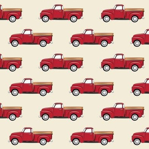vintage red truck on dark cream C19BS