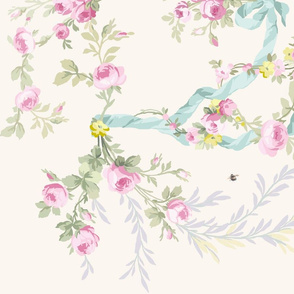 Rococo Rose Swag Easter colors on vanilla border print