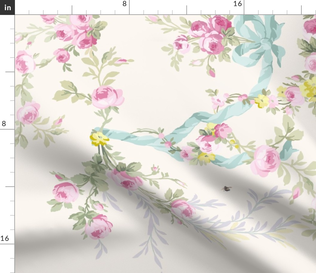 Rococo Rose Swag Easter colors on vanilla border print