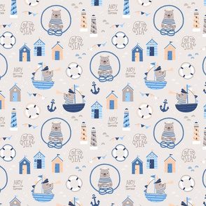 Ahoy Captain - nautical bear SMALL beige blue