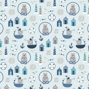 Ahoy Captain - nautical bear SMALL mint blue