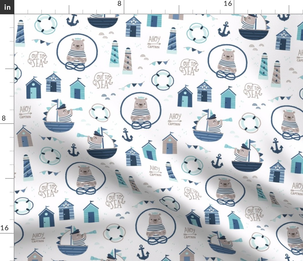 Ahoy Captain - nautical bear SMALL white mint blue