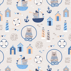 Ahoy Captain - nautical bear BIG beige blue