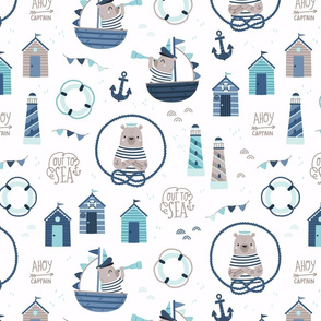 Ahoy Captain - nautical bear BIG white mint blue