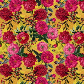  Pierre-Joseph Redouté- Pierre-Joseph Redoute- Redouté fabric, english rose fabric,Roses fabric-Redoute roses-- small - Moody Florals Rose Flowers on yellow by UtART - Mystic Night