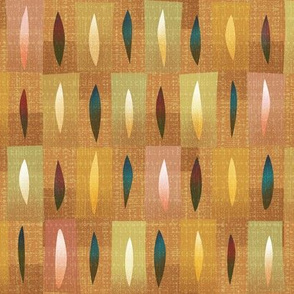 Mid Century Modern abstract feathers orange pink green