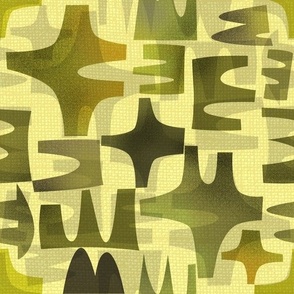 Mid Century Modern abstract  green gray yellow