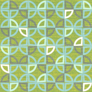 Mid Century Modern graphic circles green turquoise white 