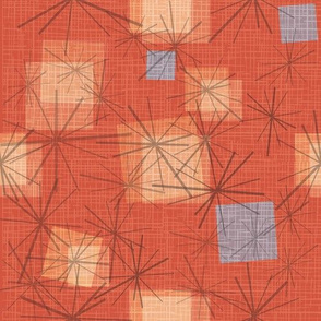 Mid Century Modern abstract stars salmon blue