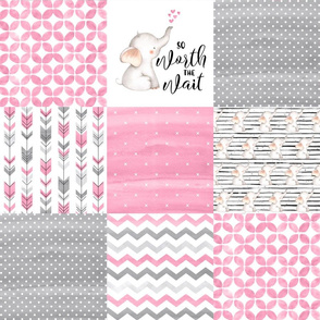 Elephant//Worth The Wait//Pink - Wholecloth Cheater Quilt