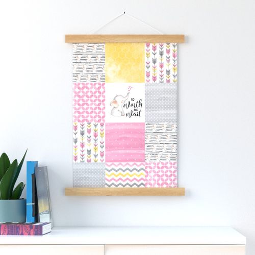 Elephant//Worth The Wait//Pink&Yellow - Wholecloth Cheater Quilt