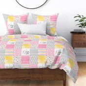 Elephant//Worth The Wait//Pink&Yellow - Wholecloth Cheater Quilt