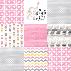 Elephant//Worth The Wait//Pink&Yellow - Wholecloth Cheater Quilt