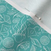 Sea Life - Aqua White Outline Ditsy Scale