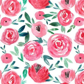 Watercolor Red Rose Garden Florals 