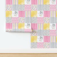 Elephant//Worth The Wait//Pink&Yellow - Wholecloth Cheater Quilt - Rotated