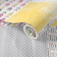 Elephant//Worth The Wait//Pink&Yellow - Wholecloth Cheater Quilt - Rotated