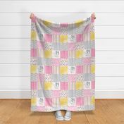 Elephant//Worth The Wait//Pink&Yellow - Wholecloth Cheater Quilt - Rotated