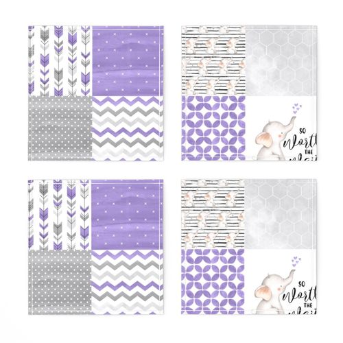 Elephant//Worth The Wait//Purple - Wholecloth Cheater Quilt