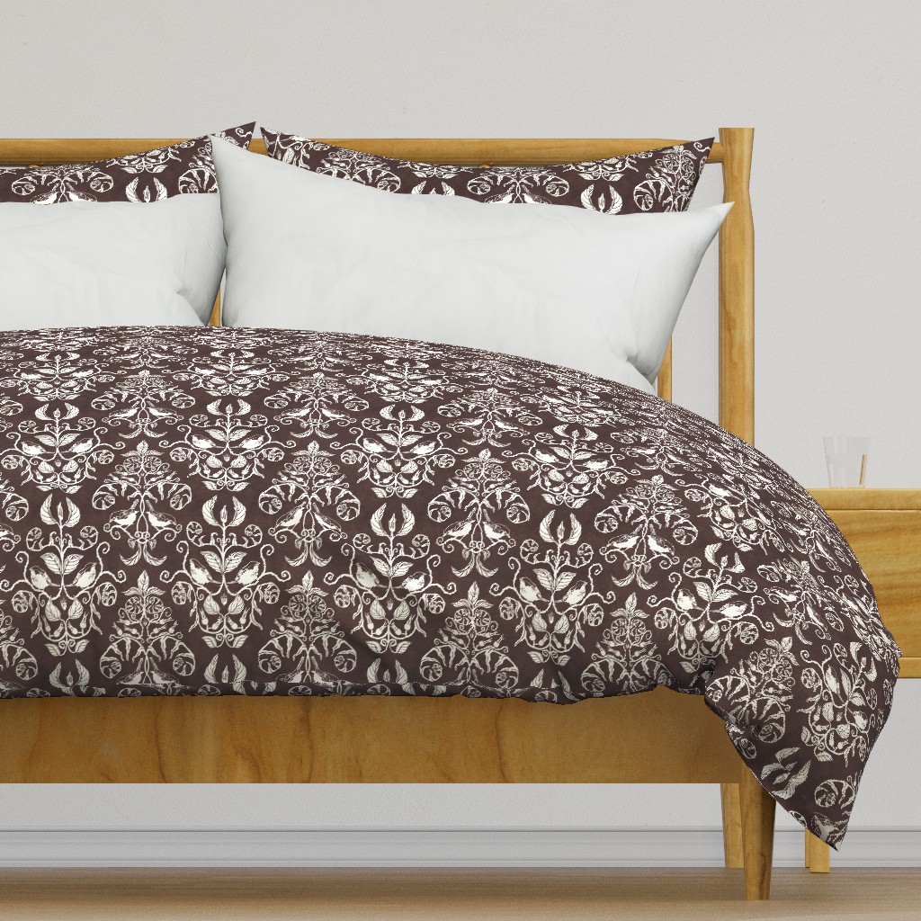 Damask Woodland bird brown 