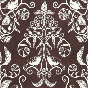 Damask Woodland bird brown 