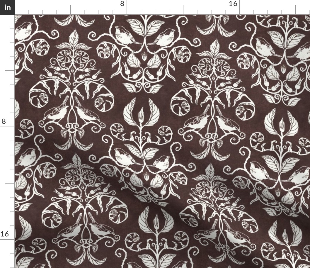 Damask Woodland bird brown 