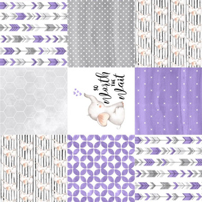 Elephant//Worth The Wait//Purple - Wholecloth Cheater Quilt - Rotated