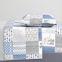 Elephant//Worth The Wait//Blue - Wholecloth Cheater Quilt - Rotated 